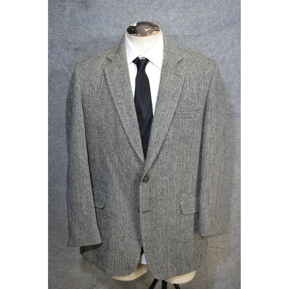 Harris Tweed Blazer Mens 42 Gray Herringbone Scottish Wool Sport Coat Jacket USA